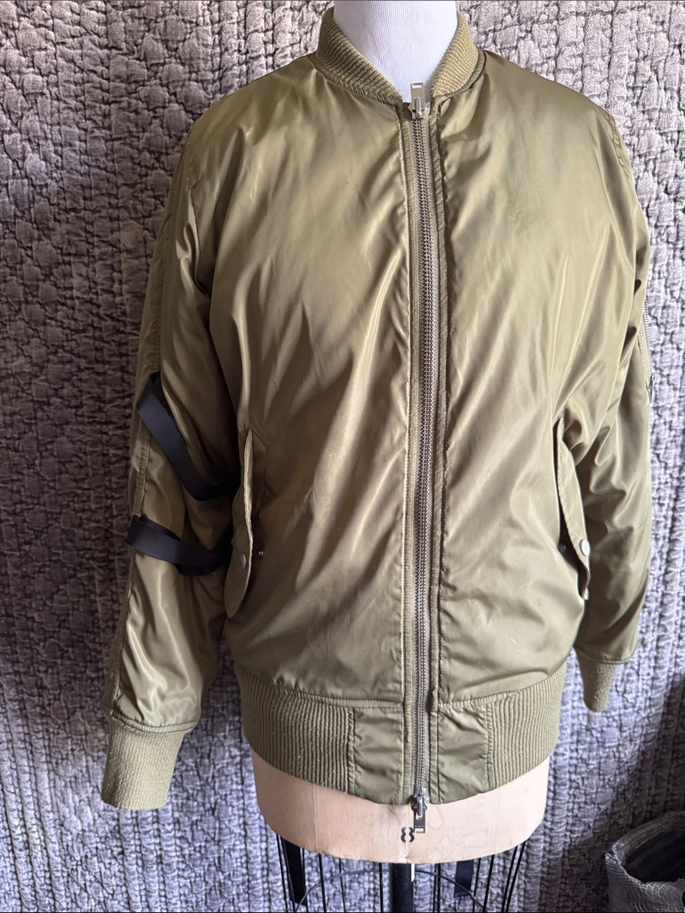 Women's Olive Bomber Jacket with Zip Front